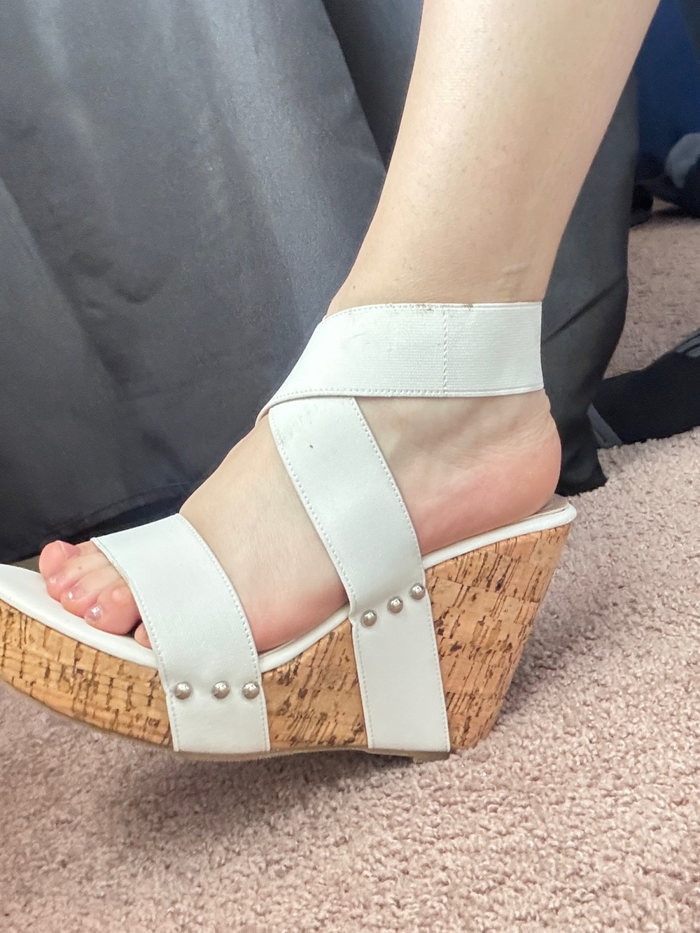 Women’s White Cork Wedge Sandals with Ankle Straps - Picture 4 of 6